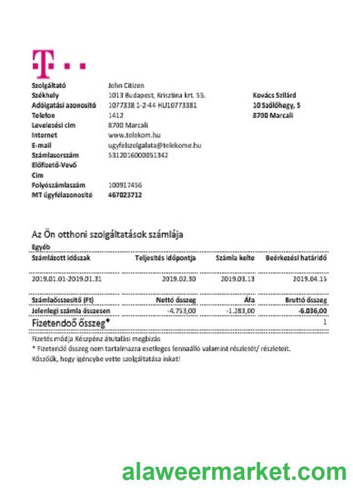 Hungary Magyartel utility bill